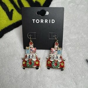 Torrid Womens‎ Drop Earrings OS Red Christmas Truck Enamel Statement Rhinestone